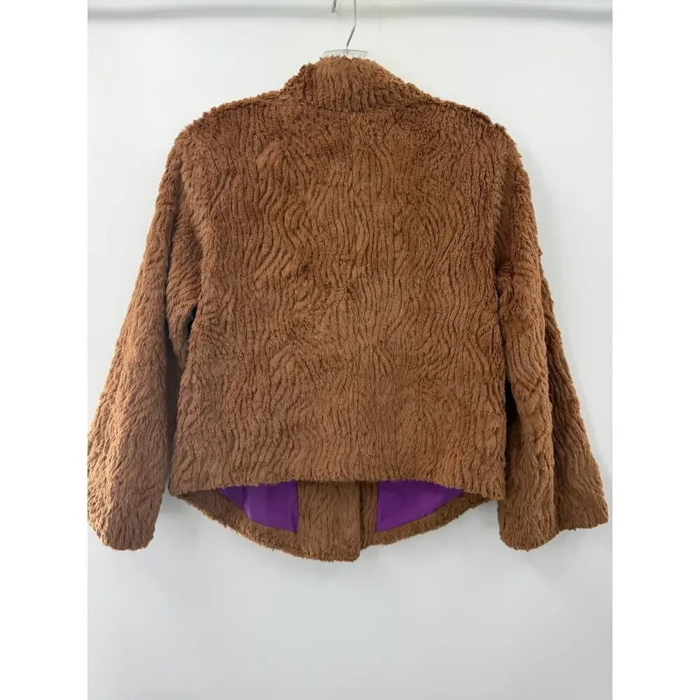 Patagonia Women's Brown Faux Fur Jacket High Pile Fleece Button Front Modern S